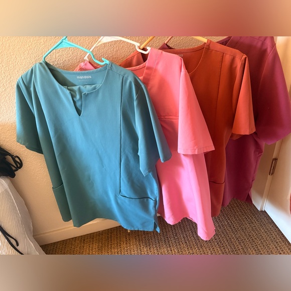 Mandala Scrub Tops in Blue, Pink, and Orange - Picture 1 of 5